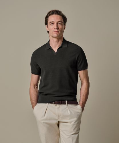 Profuomo donkerbruine luxury basic polo open kraag